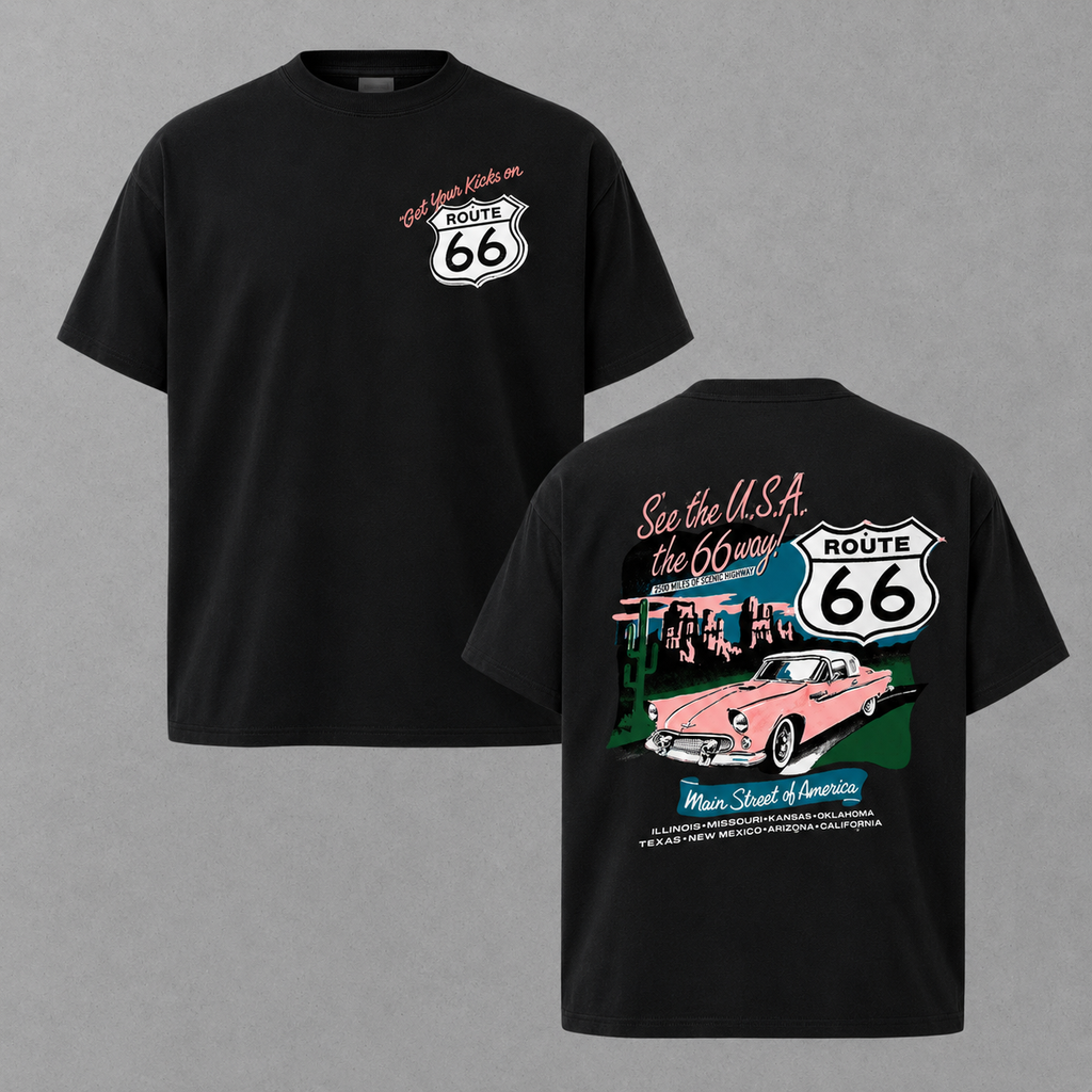Route 66 T-Shirt - Classic Car Graphic Tee