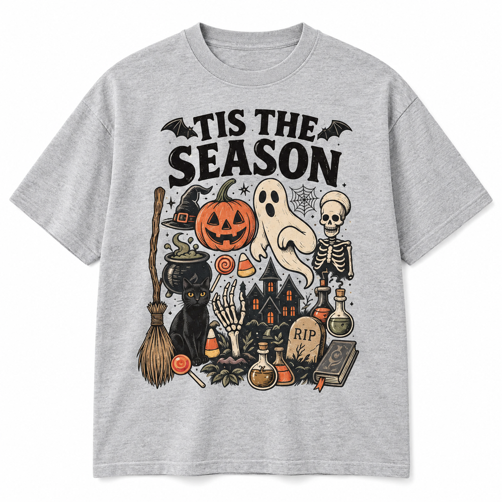 Tis The Season Halloween Shirt, Ghost Pumpkin Black Cat Graphic Tee