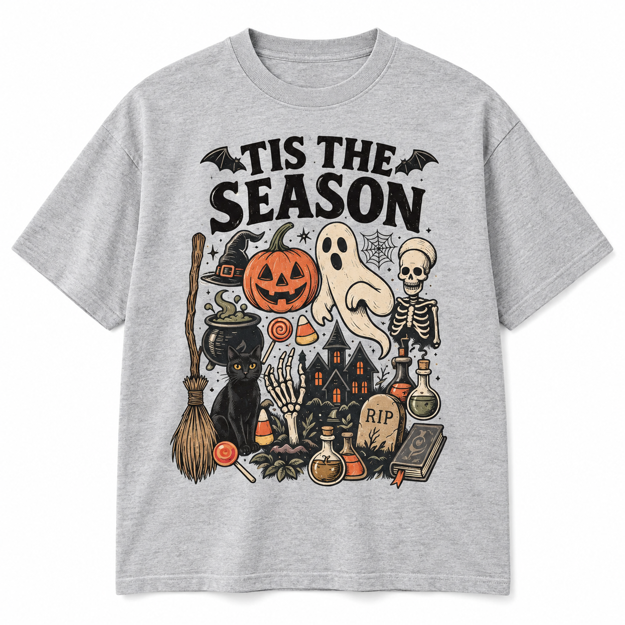 Tis The Season Halloween Shirt, Ghost Pumpkin Black Cat Graphic Tee