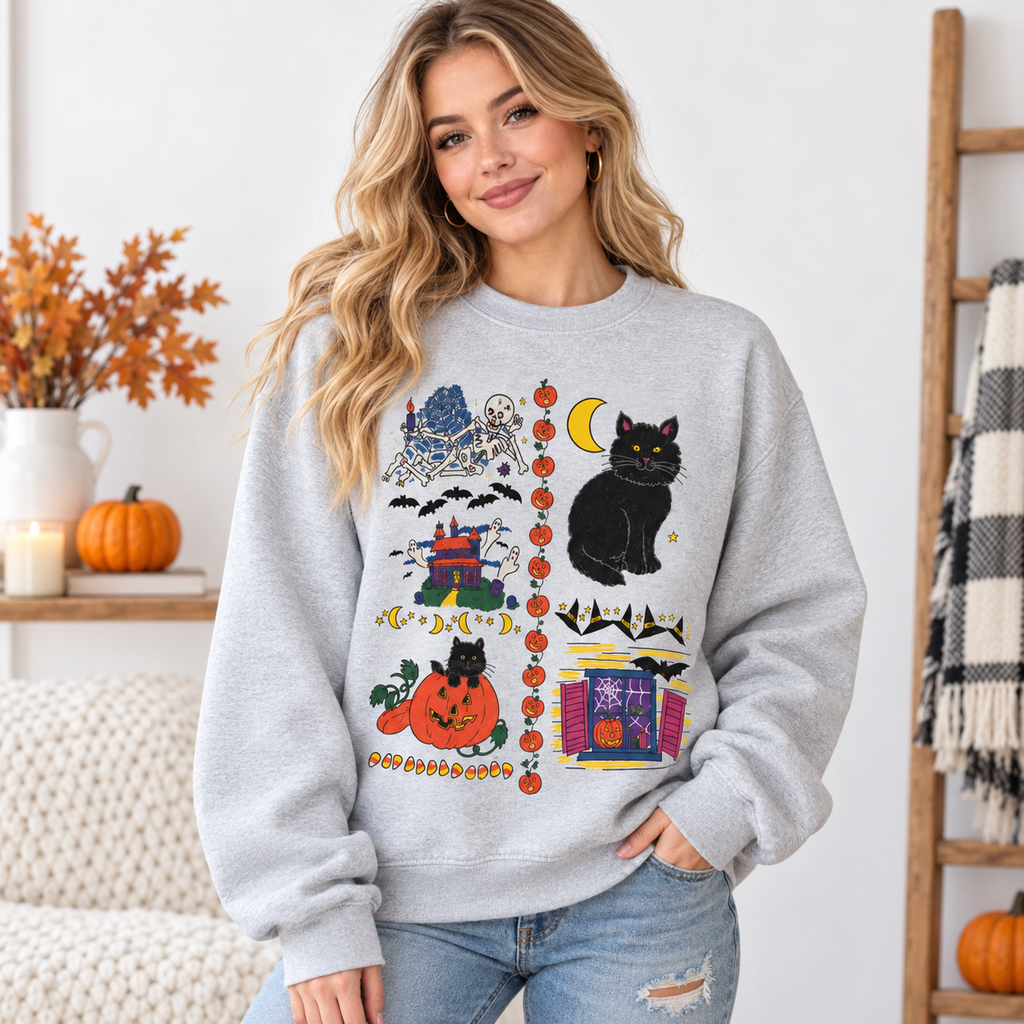 Women's Vintage Halloween Cotton Sweatshirt - Breathable Fabric