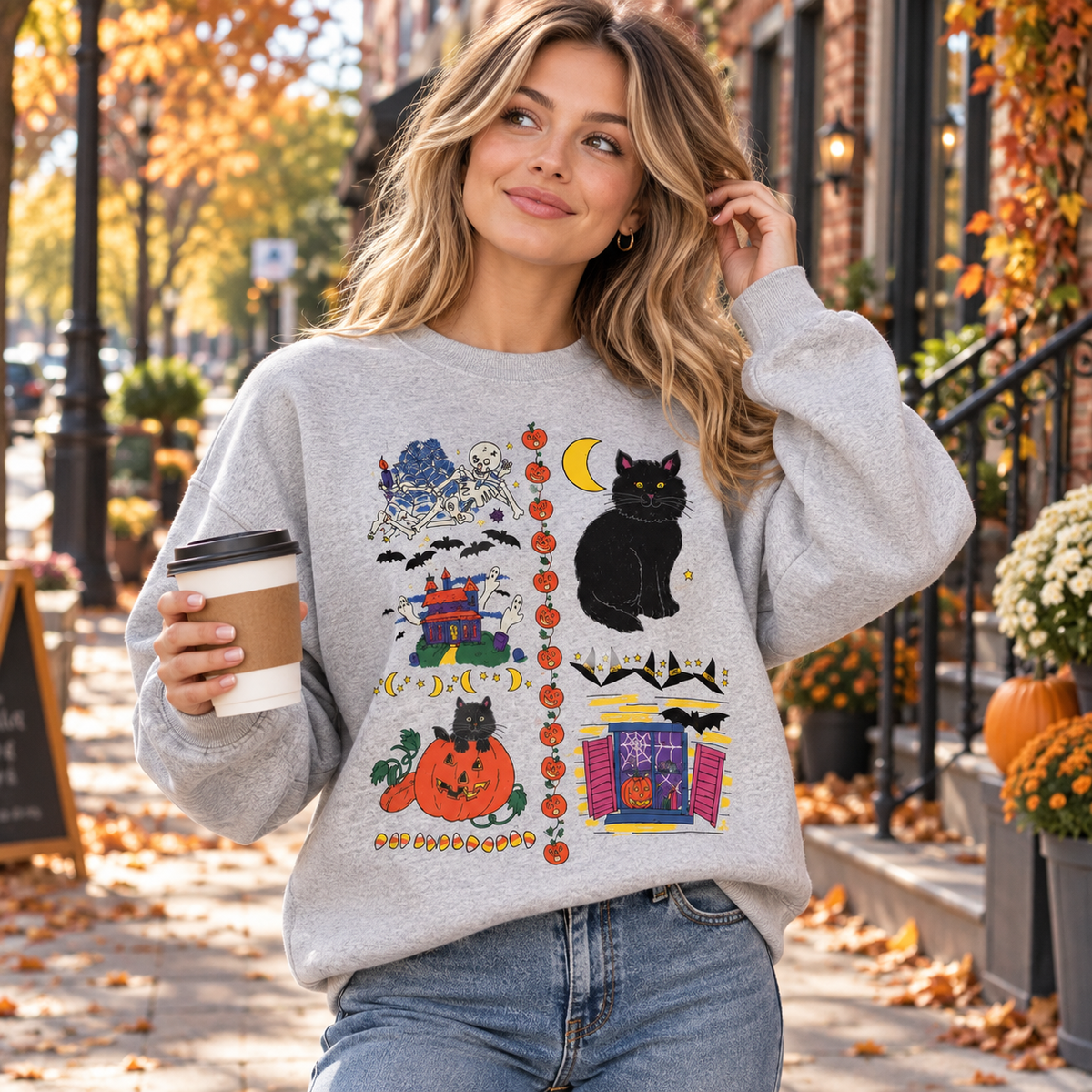 Women's Vintage Halloween Cotton Sweatshirt - Breathable Fabric