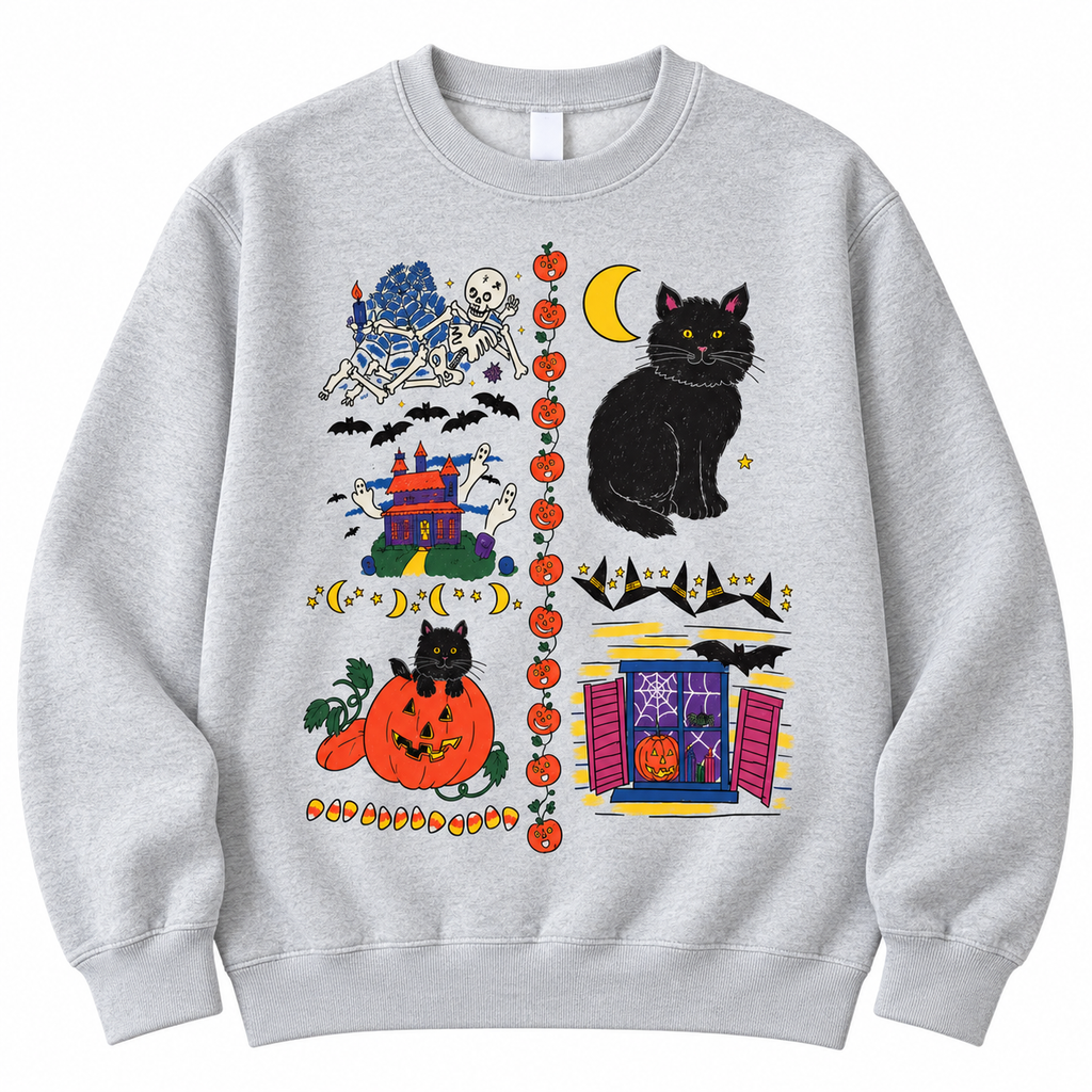 Women's Vintage Halloween Cotton Sweatshirt - Breathable Fabric