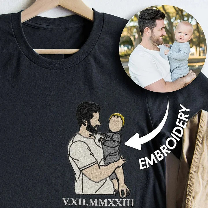 Personalized Dad Embroidery Custom Photo Roman Numeral Fathers Day Gift