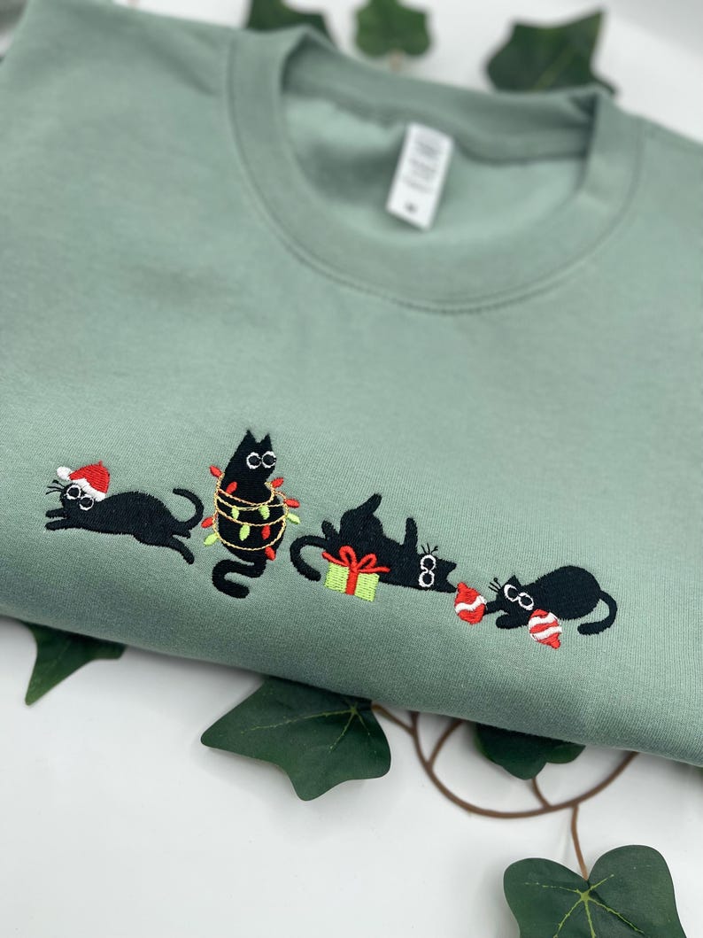 Black Cat Christmas Embroidered Sweater