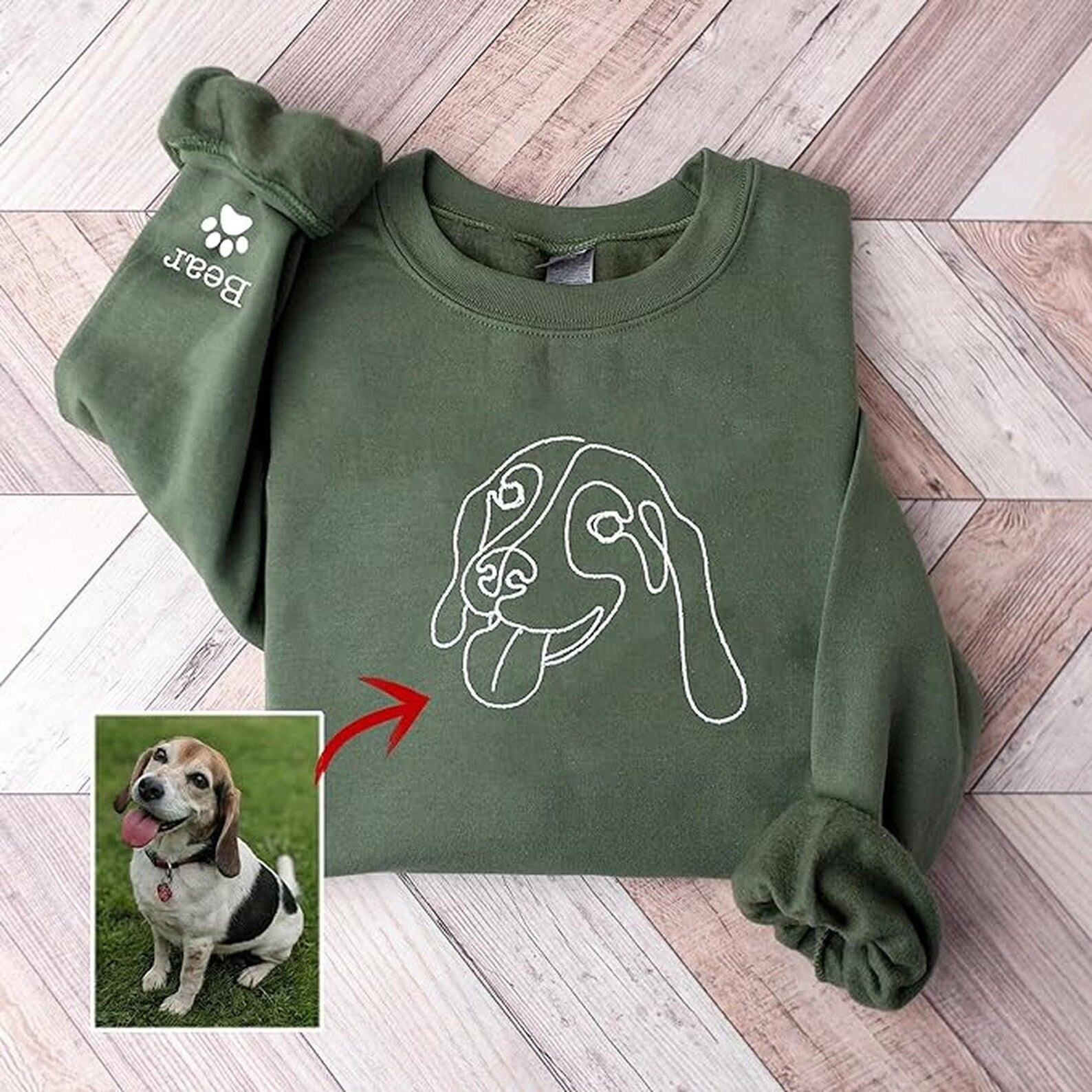 Custom Embroidered Hoodie Pet Line Drawing with Pet Portraits