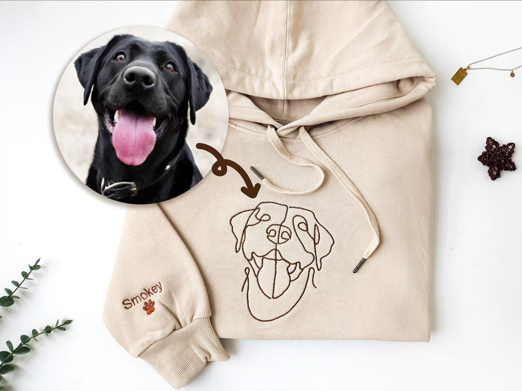 Custom Embroidered Hoodie Pet Line Drawing with Pet Portraits