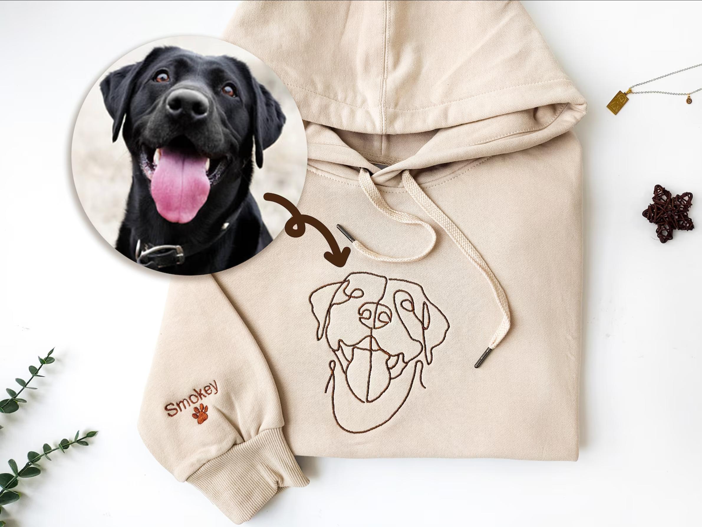 Custom Embroidered Hoodie Pet Line Drawing with Pet Portraits