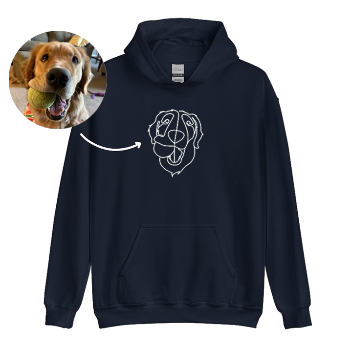 Custom Embroidered Hoodie Pet Line Drawing with Pet Portraits
