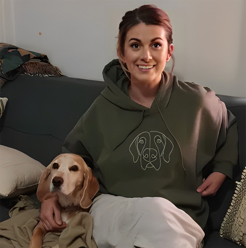 Custom Embroidered Hoodie Pet Line Drawing with Pet Portraits