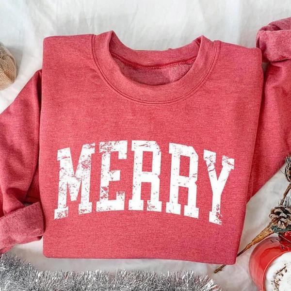 Retro Merry Sweatshirt, Merry Christmas Sweatshirt
