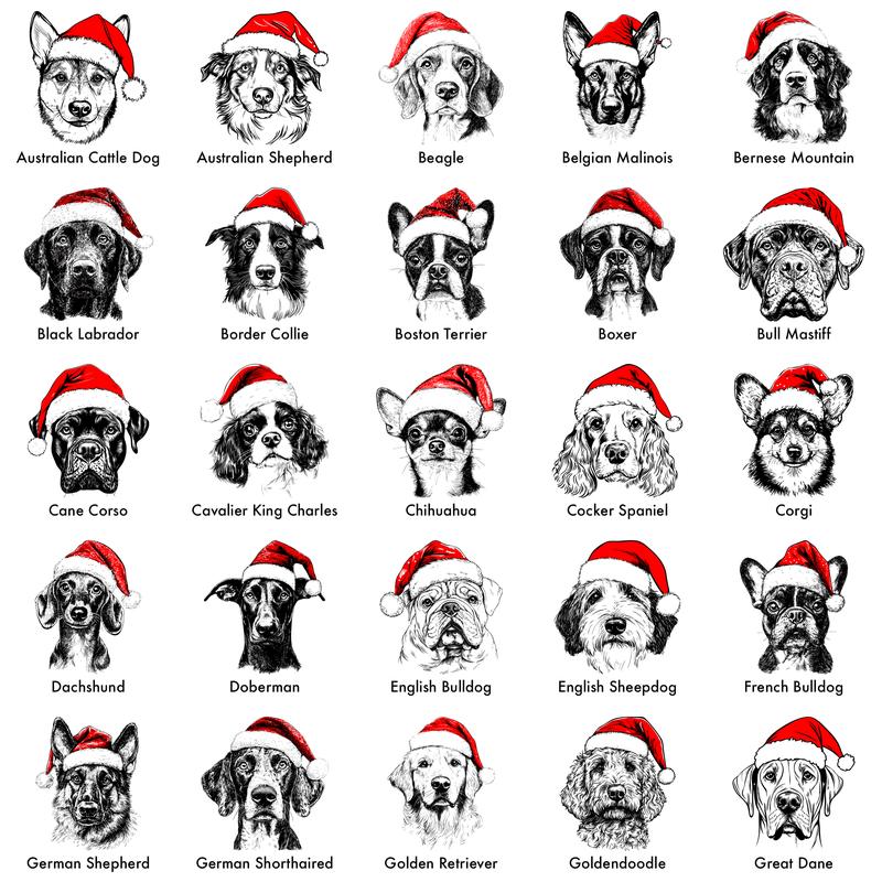 Santa Paws Christmas Dog Sweatshirt – 50 Dog Breeds in Festive Santa Hat