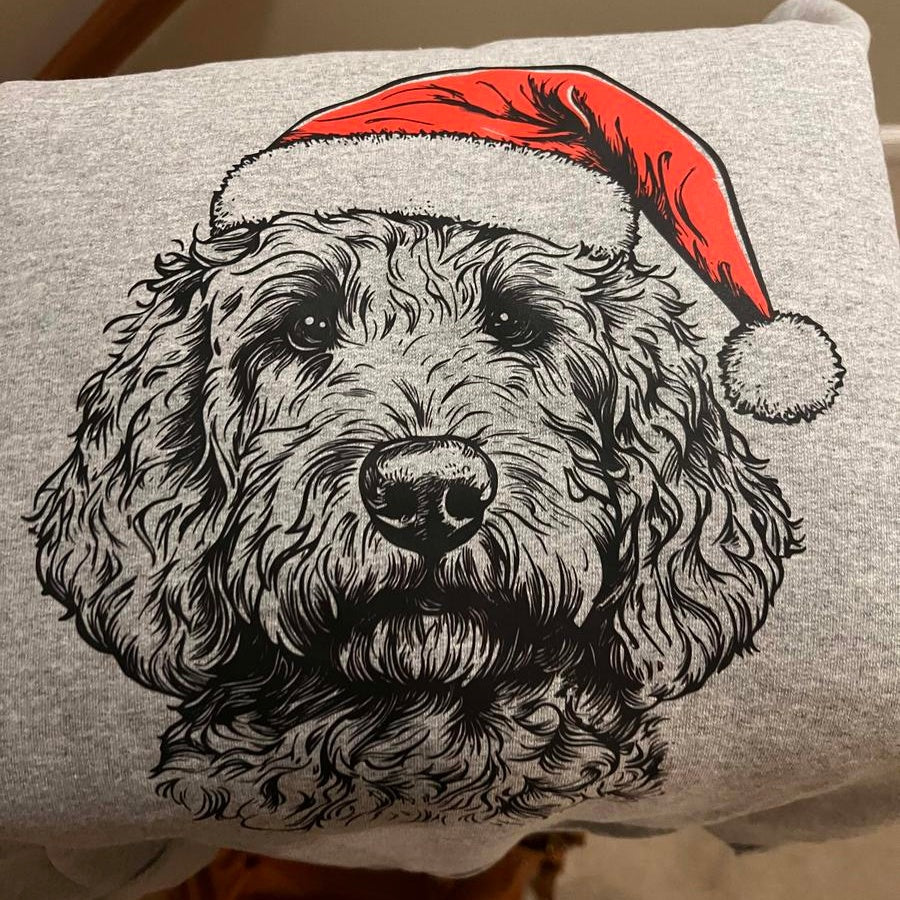 Santa Paws Christmas Dog Sweatshirt – 50 Dog Breeds in Festive Santa Hat