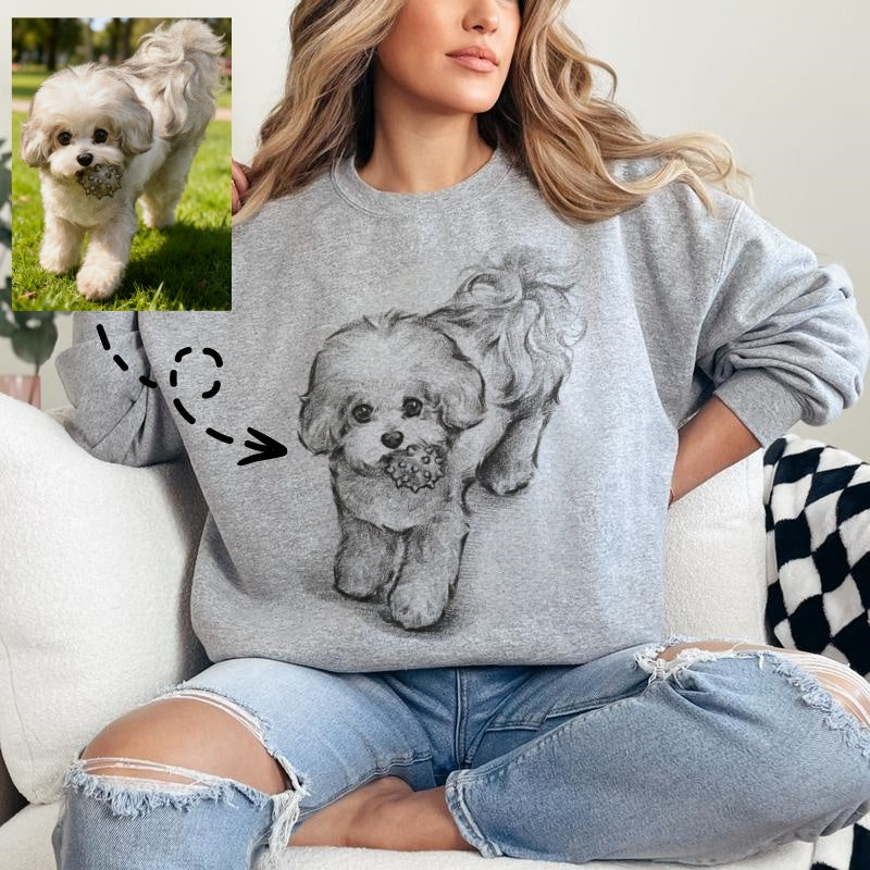 Hand-drawn pet sketch hoodies/sweatshirts, customizable with your pet's photo