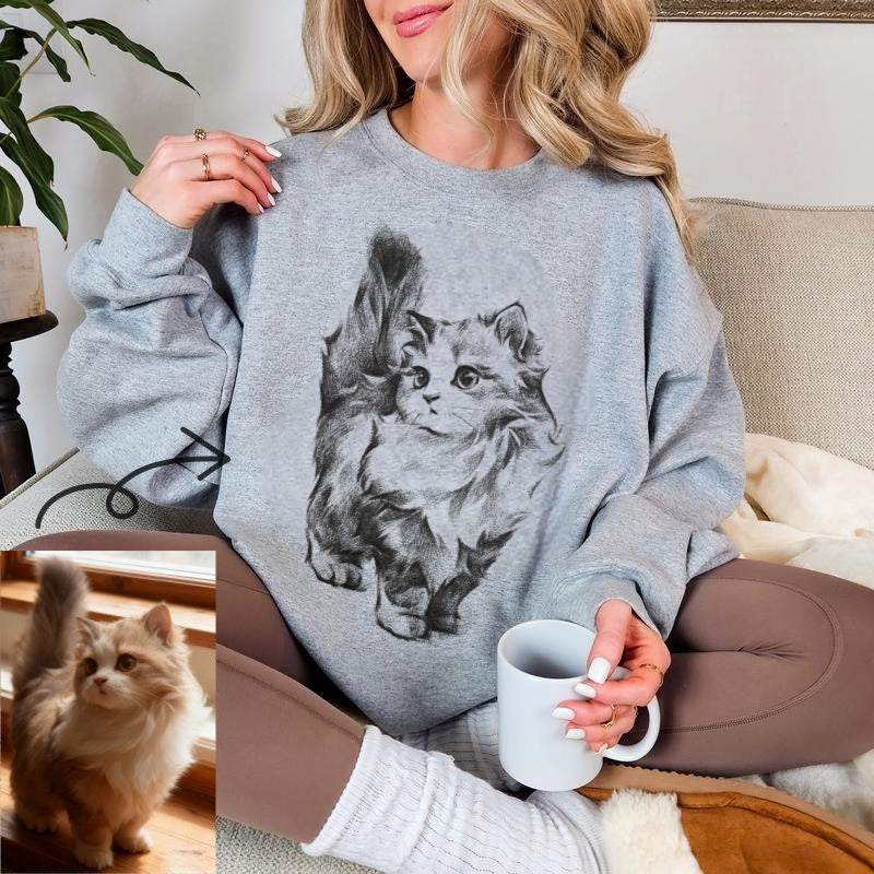 Hand-drawn pet sketch hoodies/sweatshirts, customizable with your pet's photo