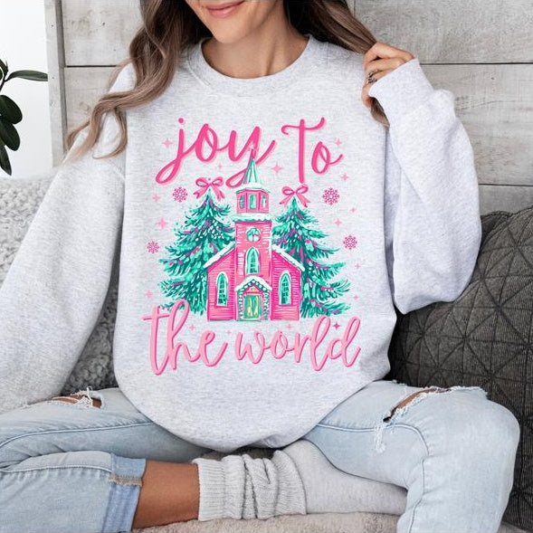 Joy to the World, Chapel Christmas,Watercolor Holiday Sweatshirt