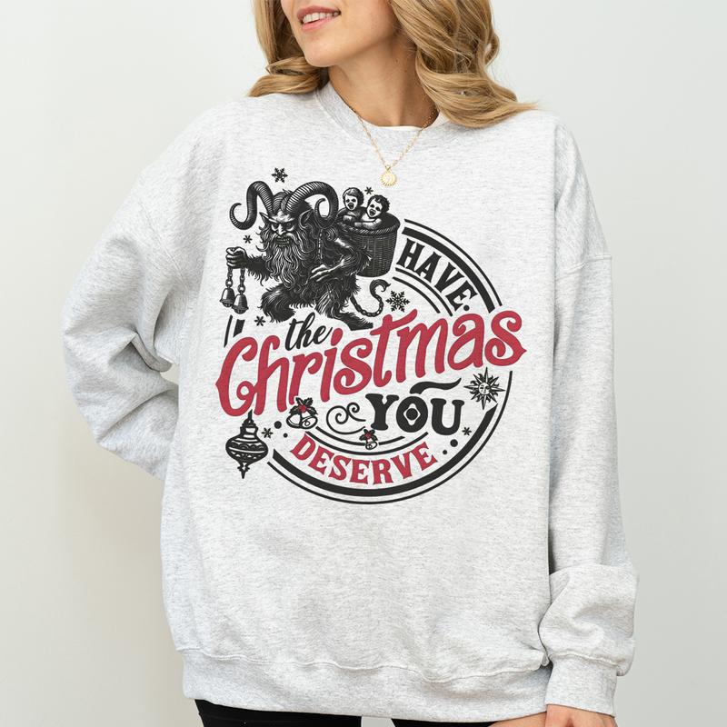 Krampus Christmas Sweatshirt, Sarcastic Funny Christmas Krampusnacht, Spooky Christmas Crewneck