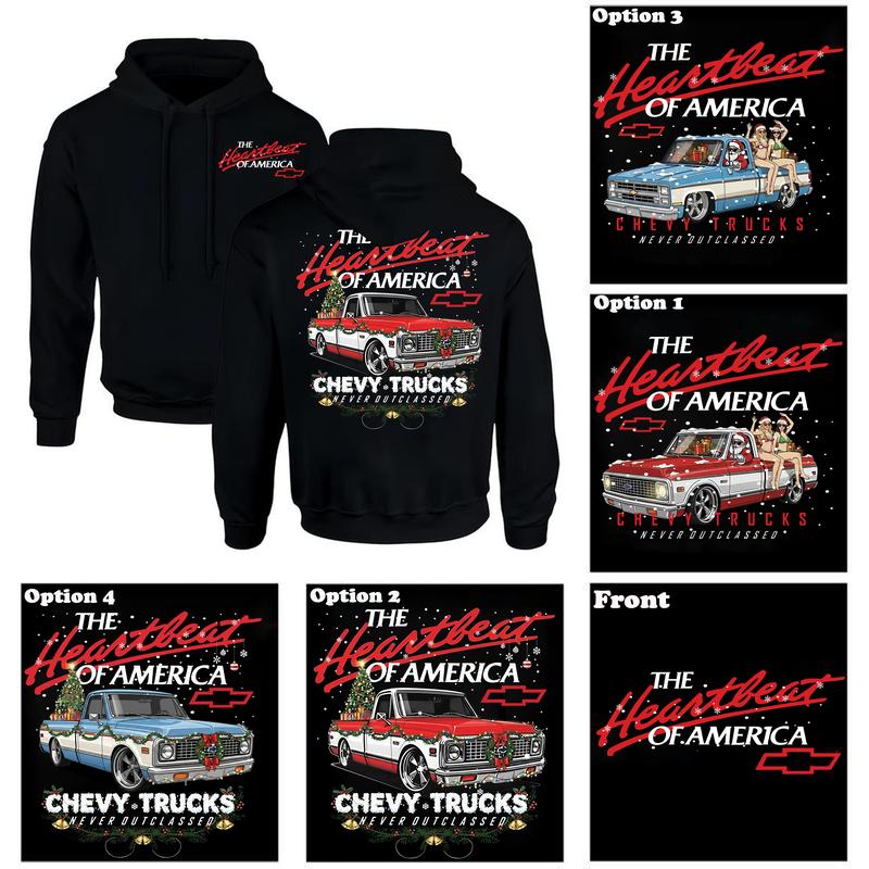 Retro Chevy Hearbeat of America Christmas T-shirt/Hoodie Truck Lover Gift for Christmas