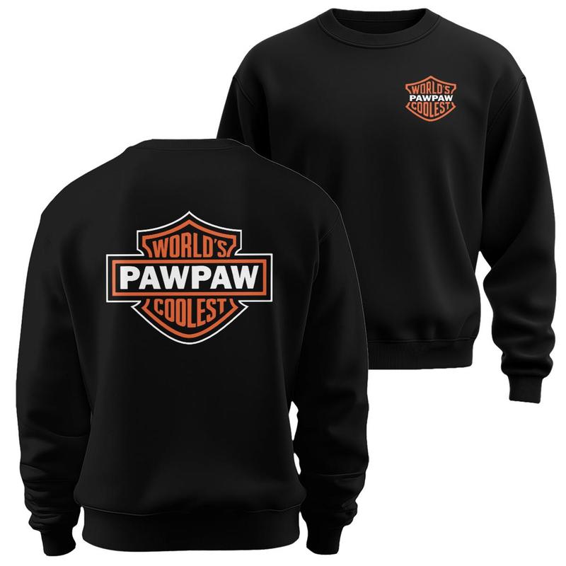 World's Coolest Grandpa/Grandma Nickname Gift Motorcycle Dad /Mom Print Back Font Shirt Sweatshirt Hoodie, Father's Day Tee Birthday Gift from Grandkids Menswear Top