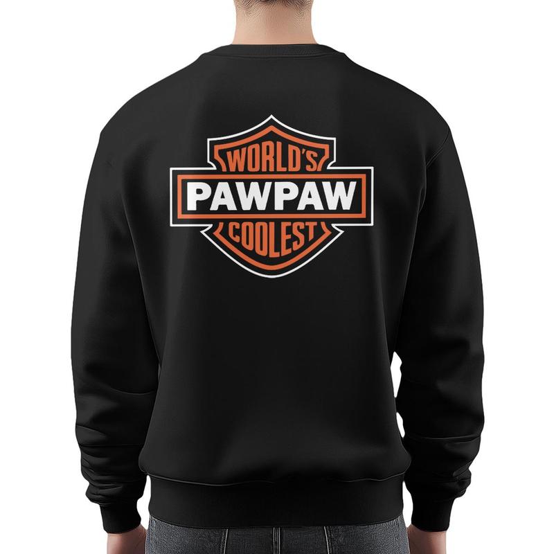 World's Coolest Grandpa/Grandma Nickname Gift Motorcycle Dad /Mom Print Back Font Shirt Sweatshirt Hoodie, Father's Day Tee Birthday Gift from Grandkids Menswear Top