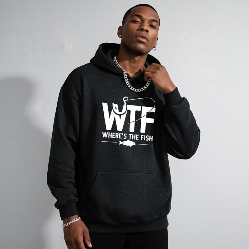 Men's funny fishing graphic Graphic Hoodie - Cotton Blend Long Sleeve Pullover Regular Fit | Soft & Breathable Fabric