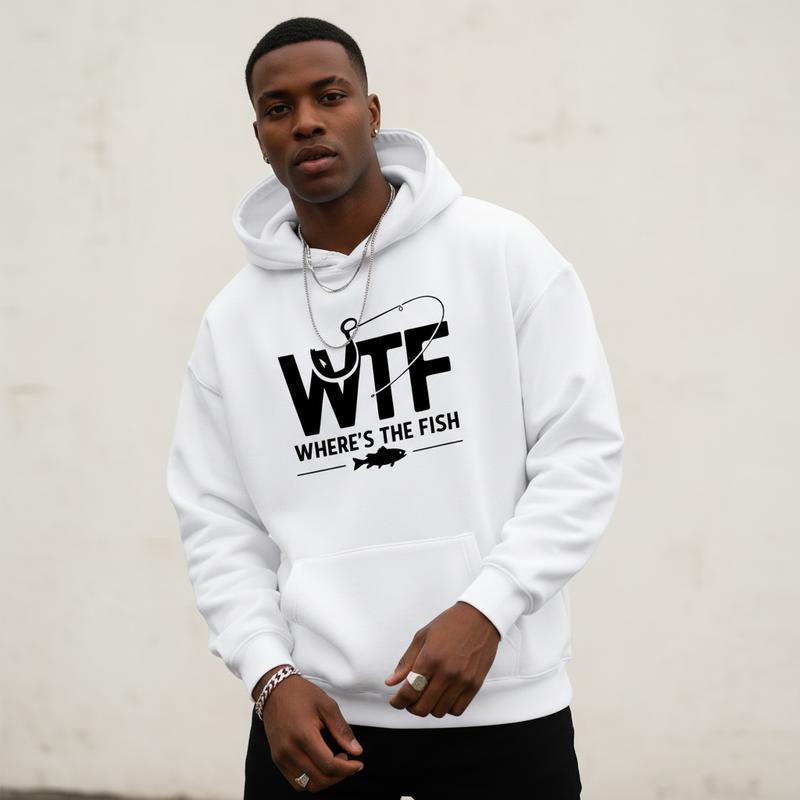 Men's funny fishing graphic Graphic Hoodie - Cotton Blend Long Sleeve Pullover Regular Fit | Soft & Breathable Fabric