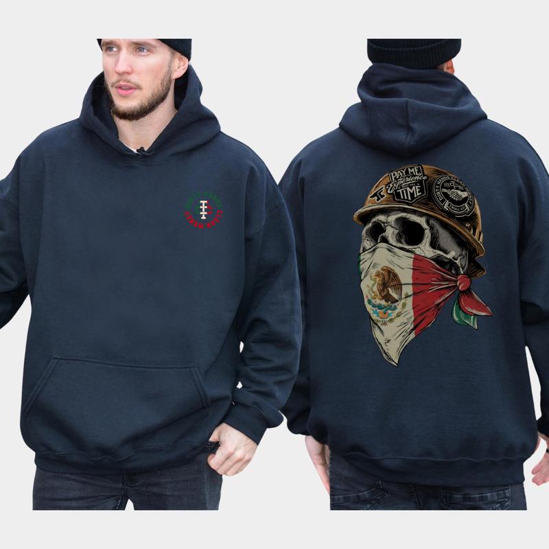 Dirty Hands Clean Money Skull Mexican Flag Face Mask Hoodie, Blue Collar Men's Graphics Hoodie