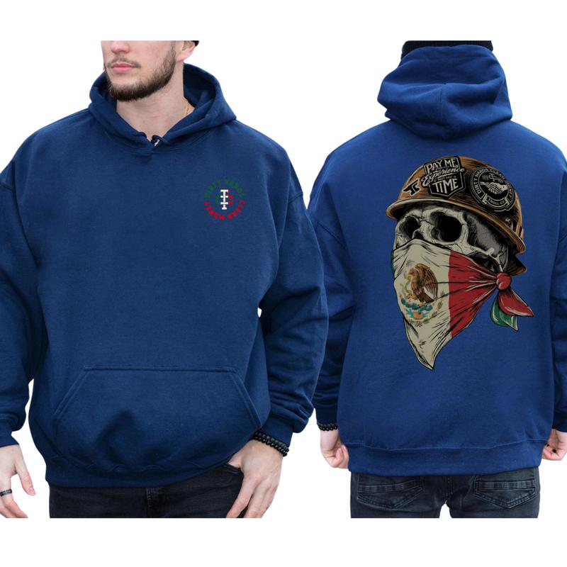 Dirty Hands Clean Money Skull Mexican Flag Face Mask Hoodie, Blue Collar Men's Graphics Hoodie