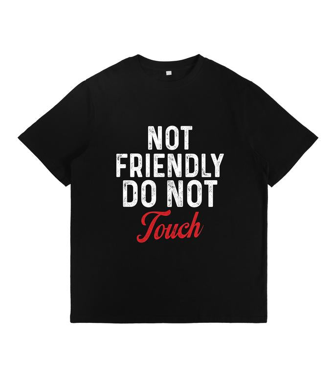Not Friendly Do Not Touch" Humorous Black Hoodie - Ultra-Breathable & Durable - Casual Casual Attire with Kangaroo Pocket - Classic Fit for Spring/Fall