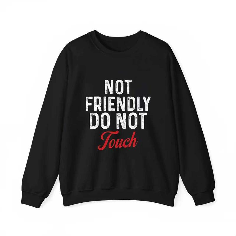 Not Friendly Do Not Touch" Humorous Black Hoodie - Ultra-Breathable & Durable - Casual Casual Attire with Kangaroo Pocket - Classic Fit for Spring/Fall