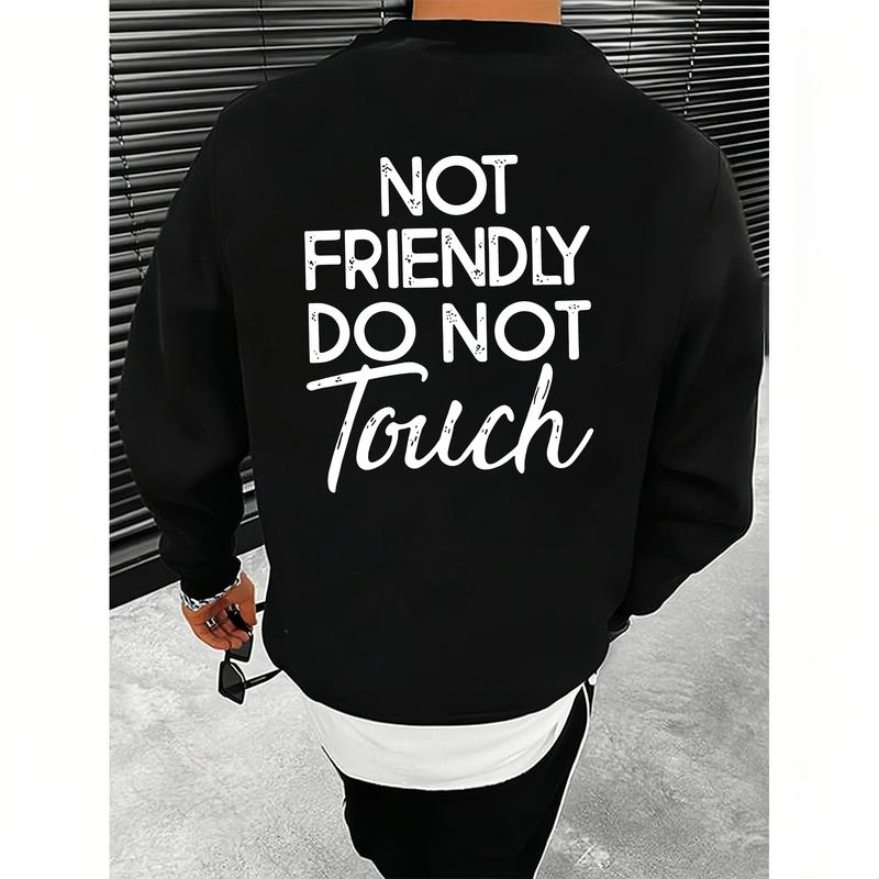 Not Friendly Do Not Touch Print, Men'S Casual Streetwear Hoodies, Comfy And Loose Hooded Pullover Top, Casual Streetwear, Fall Outfits