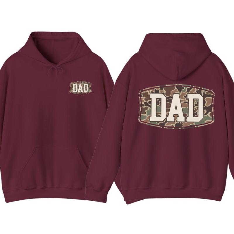 Camo Dad 2-Sided Hoodie, Funny Camouflage Graphic Pullover, Cool Streetwear Top, Casual Gift for Fathers, Trendy Graphic Apparel for Men