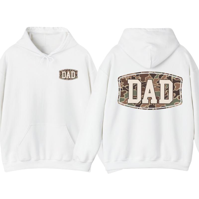 Camo Dad 2-Sided Hoodie, Funny Camouflage Graphic Pullover, Cool Streetwear Top, Casual Gift for Fathers, Trendy Graphic Apparel for Men