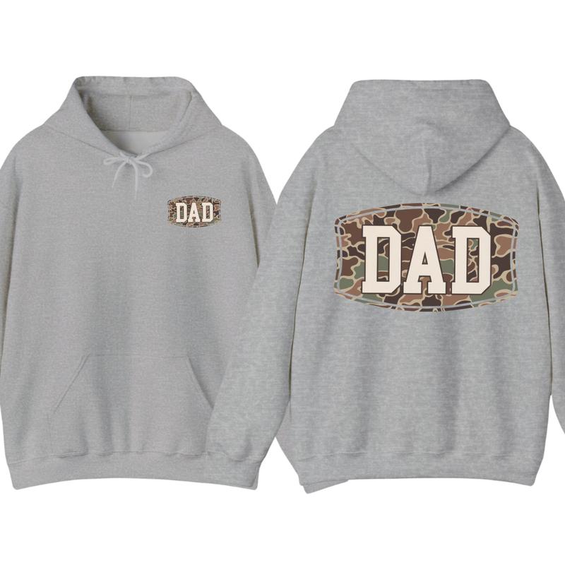 Camo Dad 2-Sided Hoodie, Funny Camouflage Graphic Pullover, Cool Streetwear Top, Casual Gift for Fathers, Trendy Graphic Apparel for Men