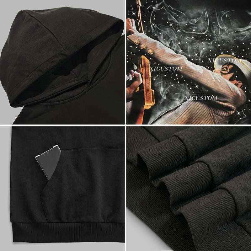 MJ Unisex Graphic T-Shirt, Rhinestone Hoodie, Casual Tee & Pullover Hooded Sweatshirt, Streetwear for Men & Women