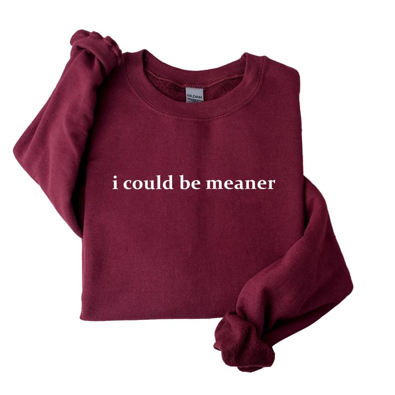 I Could Be Meaner Sweatshirt, Funny Sarcastic Quote Crewneck, Trendy Humor Graphic Top for Women