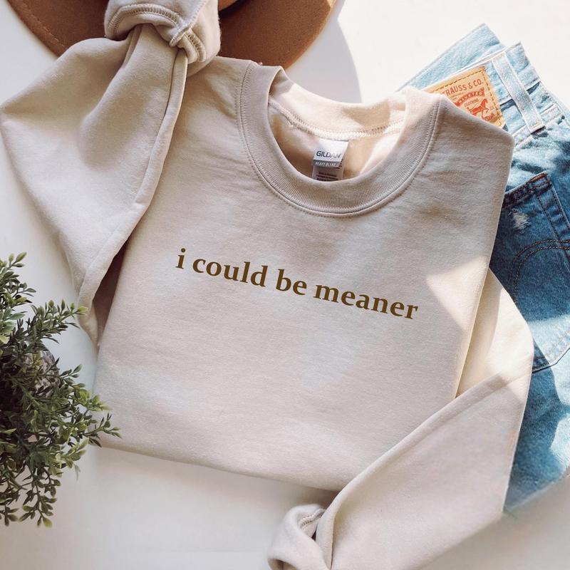 I Could Be Meaner Sweatshirt, Funny Sarcastic Quote Crewneck, Trendy Humor Graphic Top for Women