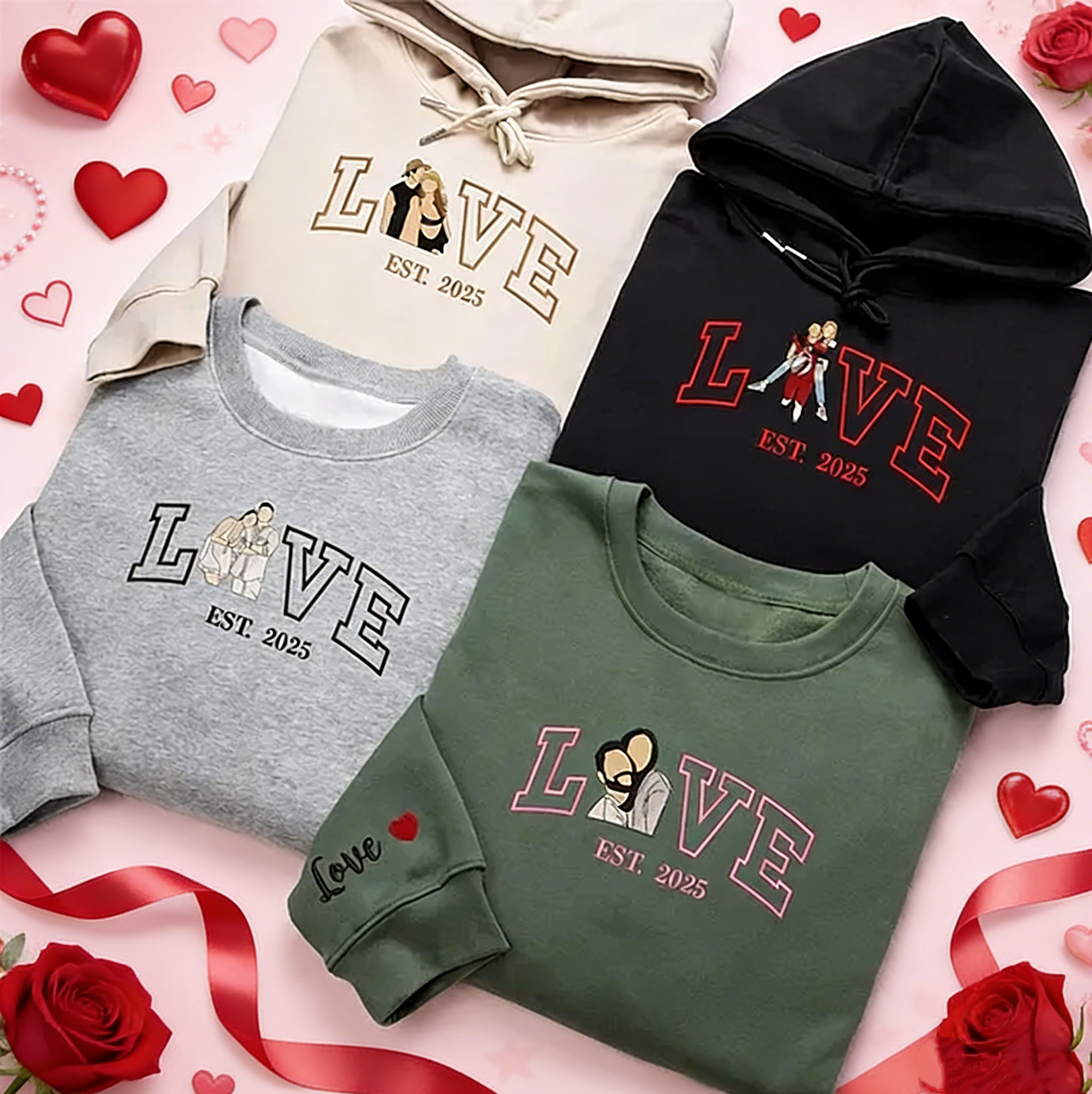 Personalized Embroidered Photo Couple LOVE Est Year Sweatshirt/Hoodie