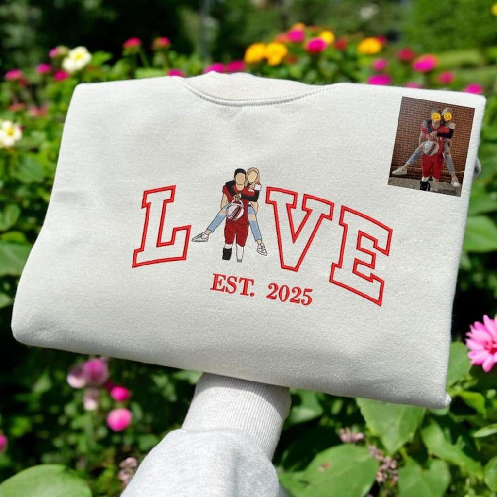 Personalized Embroidered Photo Couple LOVE Est Year Sweatshirt/Hoodie