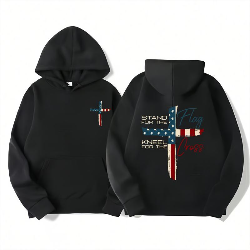 Patriotic Christian Faith T-Shirt – Stand for Flag Kneel for Cross Religious Sweatshirt | American Pride Cross Design Tee for Men | Conservative Christian Cotton Clothing