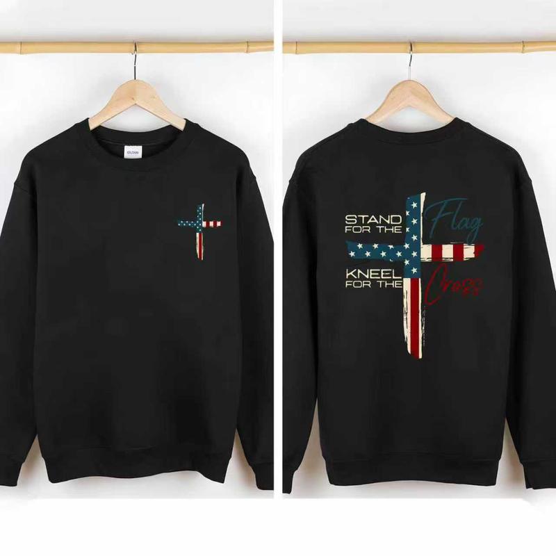 Patriotic Christian Faith T-Shirt – Stand for Flag Kneel for Cross Religious Sweatshirt | American Pride Cross Design Tee for Men | Conservative Christian Cotton Clothing