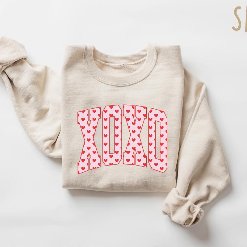 XOXO Valentines Day Sweatshirt, Cute Hearts Tee for Her, Love Sweatshirt, Romantic Holiday Crewneck
