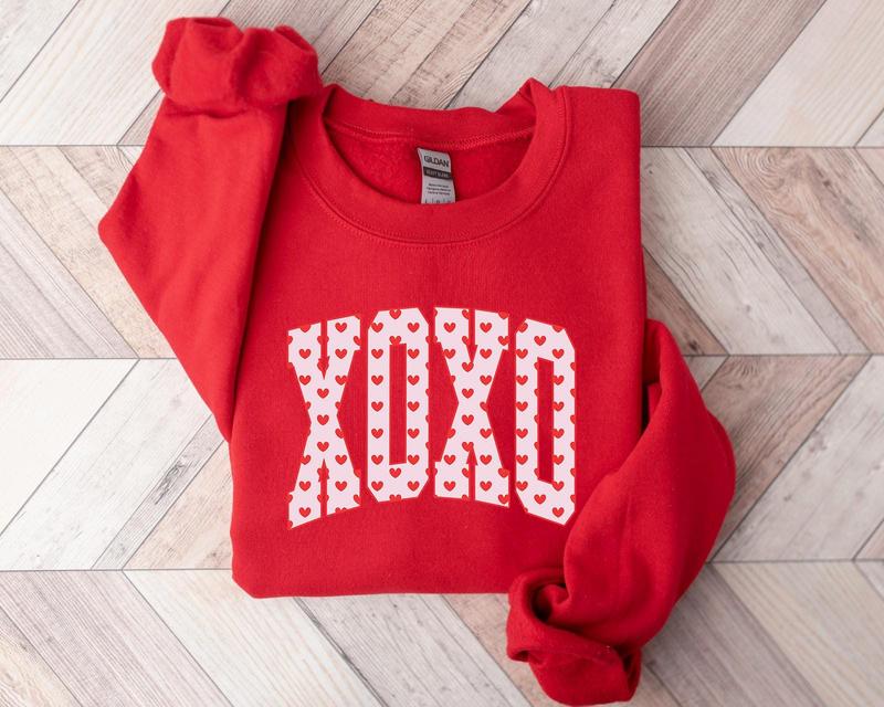 XOXO Valentines Day Sweatshirt, Cute Hearts Tee for Her, Love Sweatshirt, Romantic Holiday Crewneck