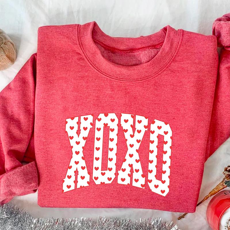 XOXO Valentines Day Sweatshirt, Cute Hearts Tee for Her, Love Sweatshirt, Romantic Holiday Crewneck
