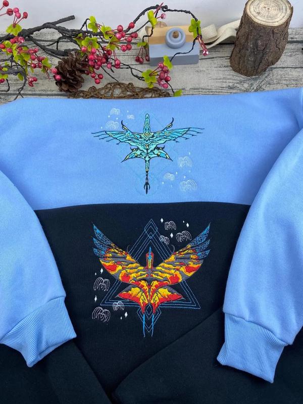 Avatar Fire and Ash embroidered  Sweatshirt/Hoodie, Pandora embroidery shirt, Toruk and Ilu Avatar movie shirt, Matching couple