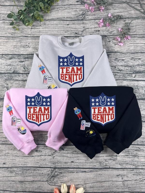 Here For The Benito Embroidered Sweatshirt, Funny Football Game Day Hoodie, Cute Game Season Embroidery Crewneck/Hoodie