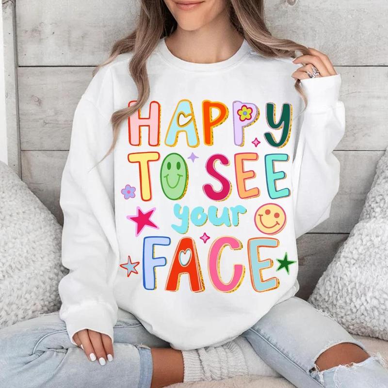 Happy To See Your Face Teacher Shirt, Hand Drawn Colorful Doodle Stars Messy Teacher Sweatshirt