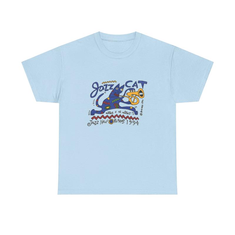 Jazz Cat Graphic T-Shirt – Retro Cartoon Cat Playing Sax | Vintage Jazz Aesthetic Tee