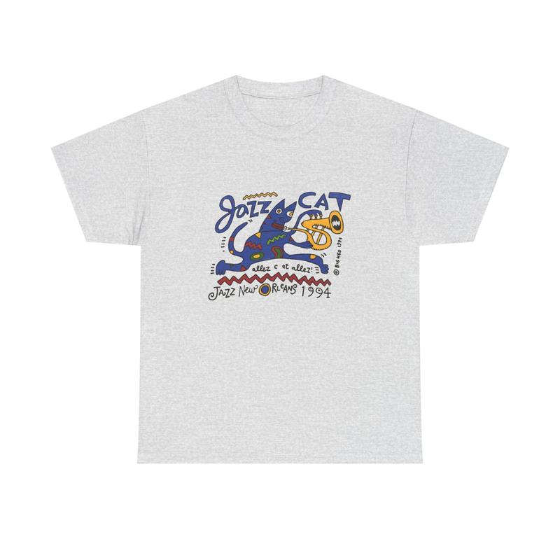 Jazz Cat Graphic T-Shirt – Retro Cartoon Cat Playing Sax | Vintage Jazz Aesthetic Tee