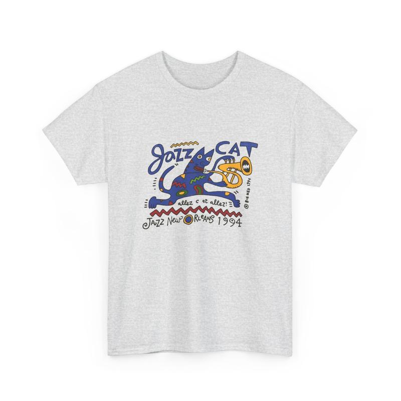 Jazz Cat Graphic T-Shirt – Retro Cartoon Cat Playing Sax | Vintage Jazz Aesthetic Tee