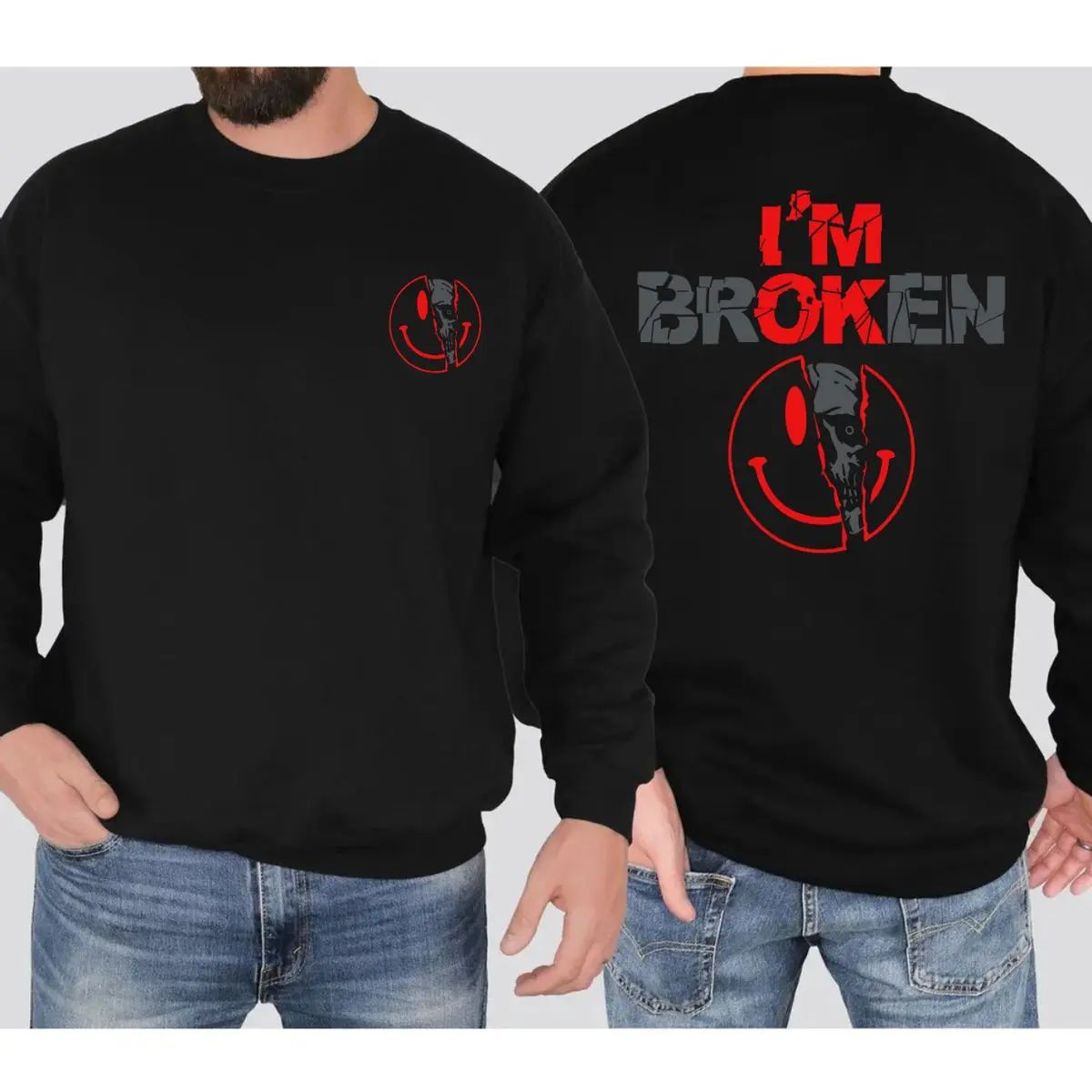 2 Sides I'm Broken Shirt, Horror Smile Face Hoodie, Broken Heart Sweatshirt, Unisex Shirt, Unisex Sweater Pullover Tee